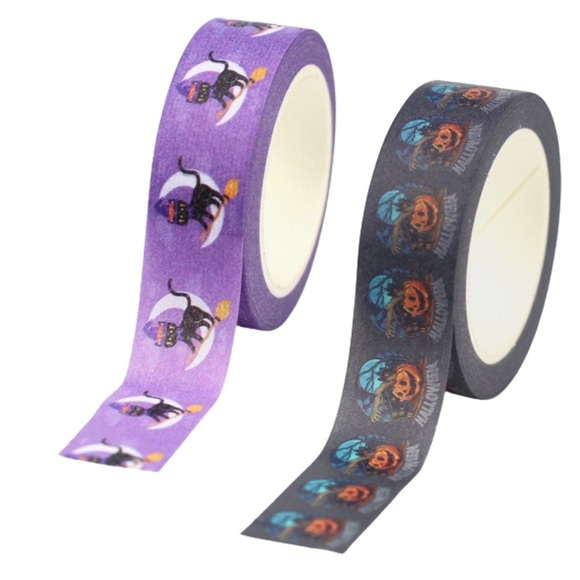 Black Cat Riding Broomstick, Halloween Scene, Washi Tape Set of 2 - Picture 9 of 10